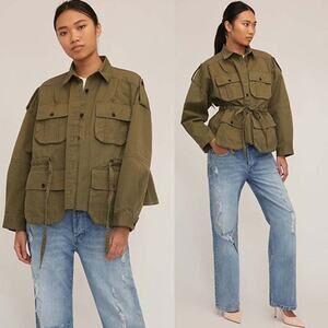 NEW Marissa Webb Dante Wash Canvas Cropped Utility Jacket Green Size: XS